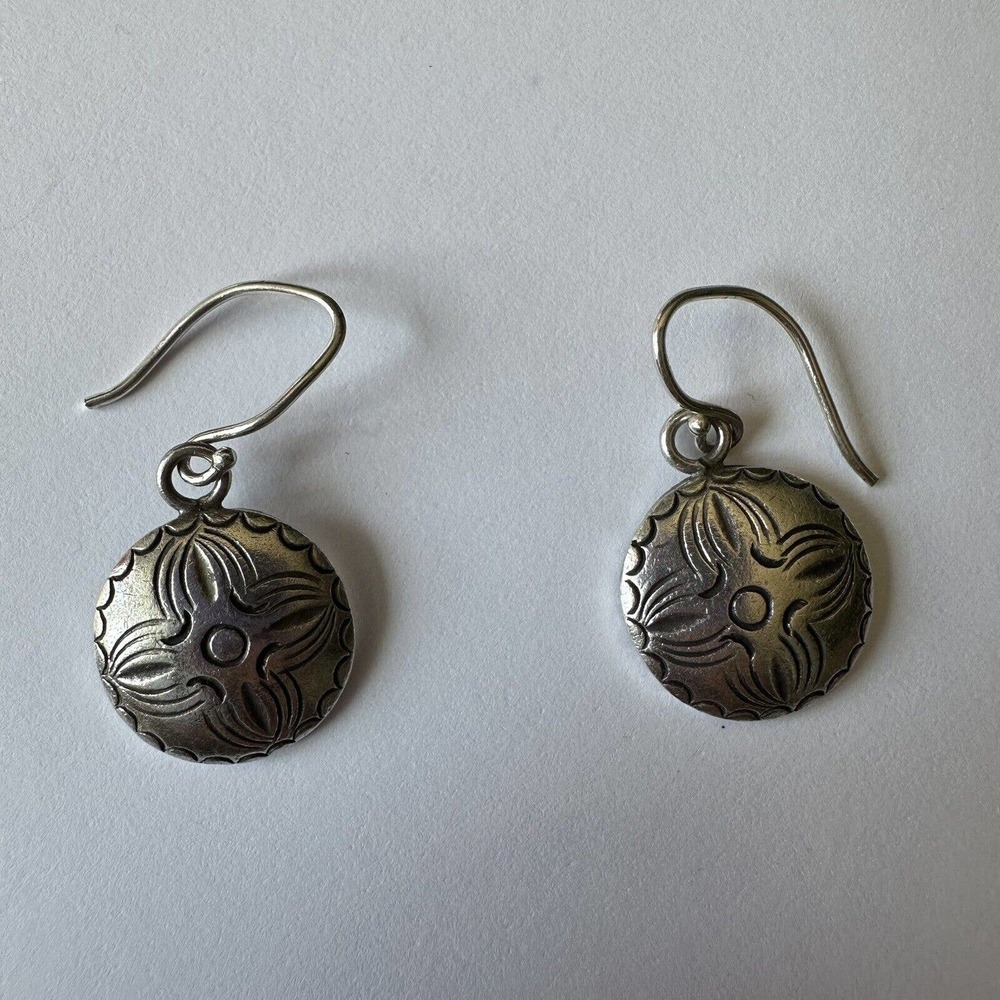 Vintage Sterling Silver Earrings Drop Flower Southwestern